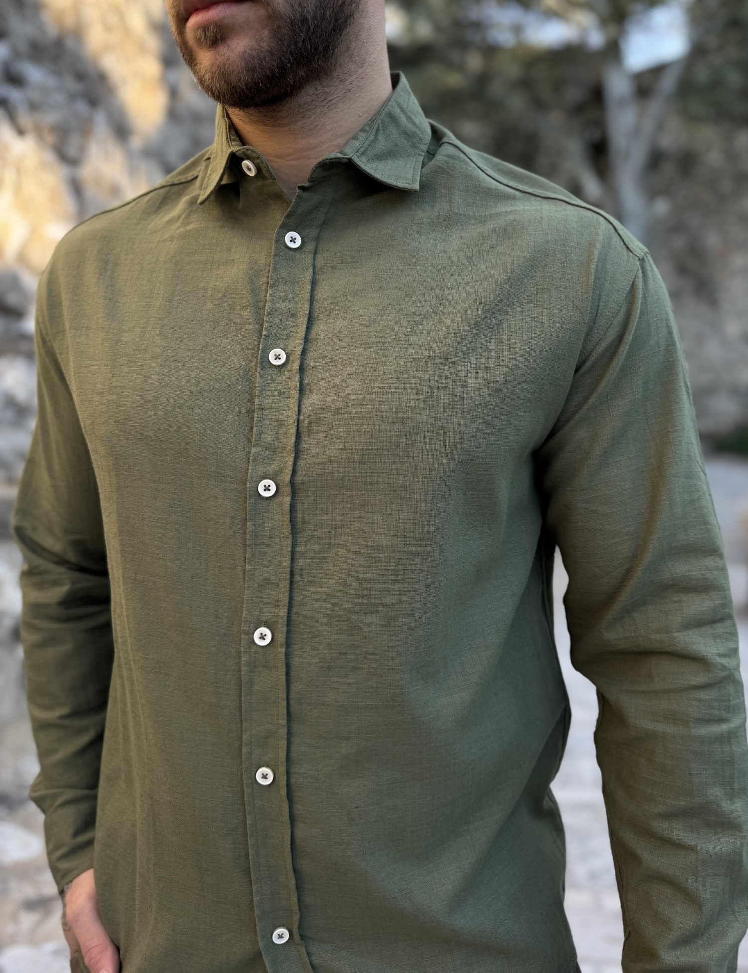 Ανδρικό χακί μακρυμάνικο πουκάμισο RMZ19140X φωτογραφία